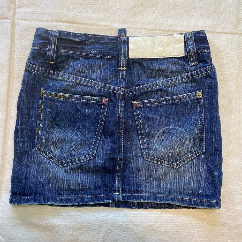 Dsquared2 Distressed Dark Wash Denim Mini Skirt Embroidered High Waist Y2K - Picture 2 of 9